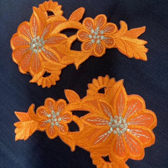 Girls Fabric Iron On Patches For Clothes Orange Patches Embroidery Flower - Picture 8 of 9